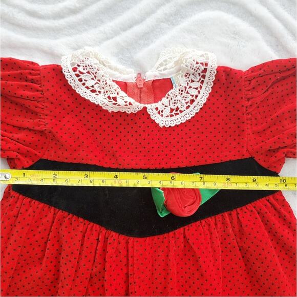 VTG 80s Red and Polkadot Velour Smocked Romper 6-9 Months - Picture 4 of 12